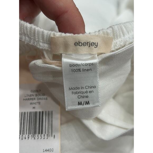 NWT Eberjey Womens 100% Linen Harper Dress Midi Button Front Belted White Size M - Picture 11 of 14